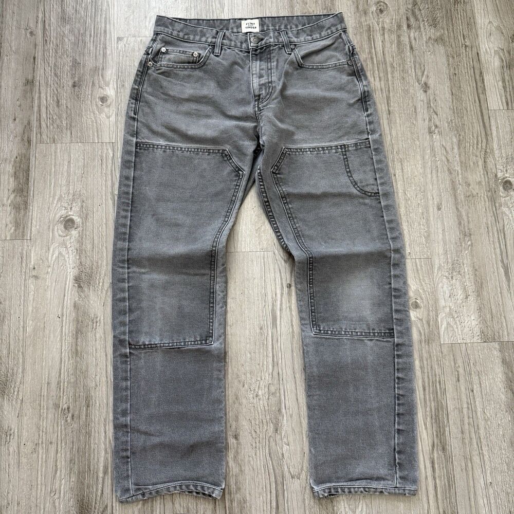 Flint and Tinder Mill Pants Gray Denim Double Knee Utility Carpenter Jeans Sz 31